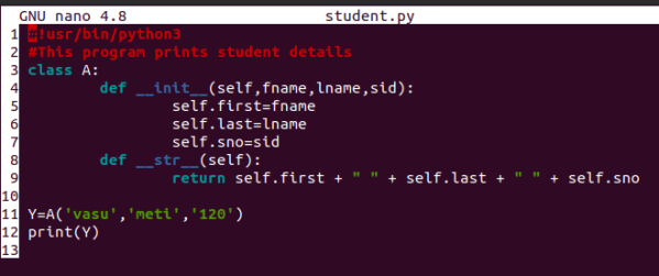 python script to display student details using class