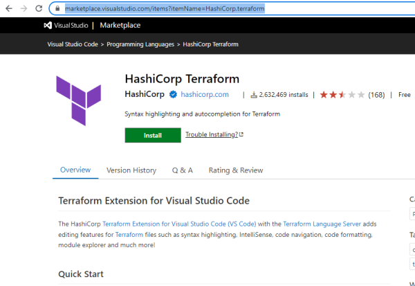 Terraform extension for Visual Studio Code 
